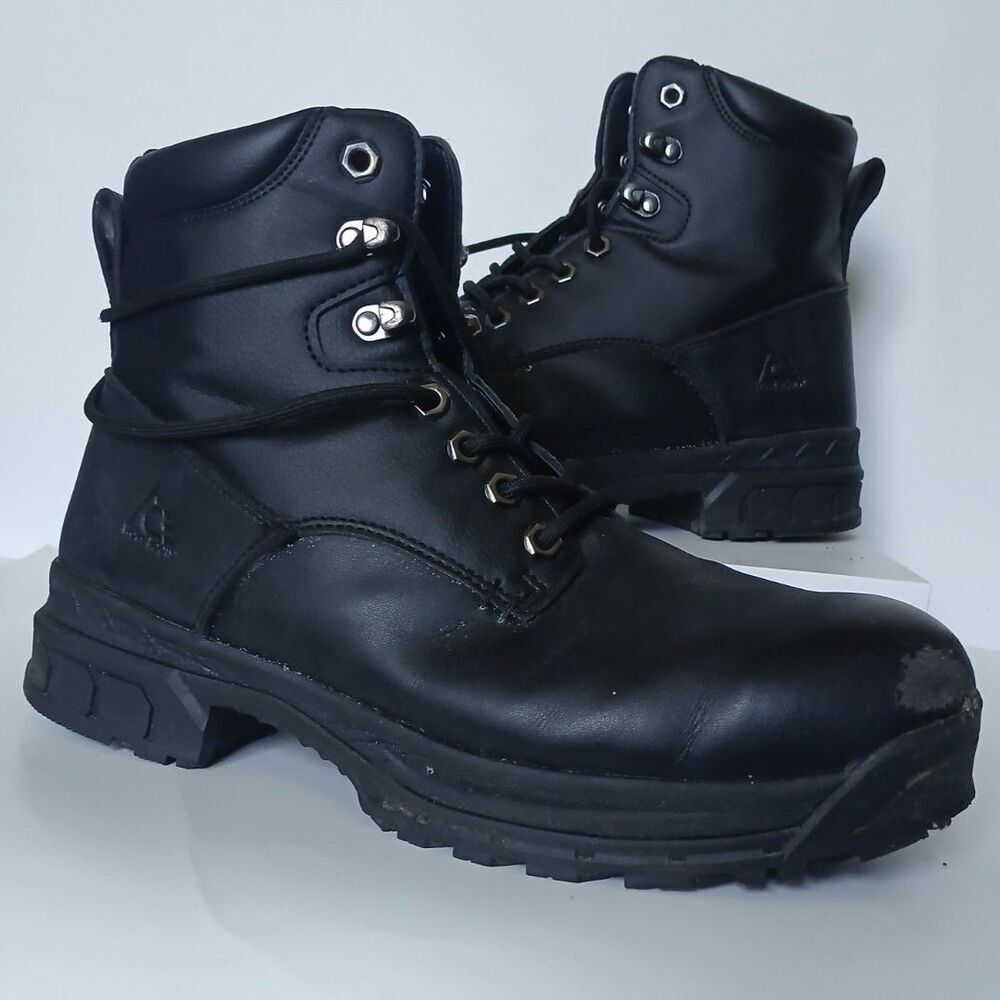 Men's Safety Work Boots ASTM F2892-18 EH Slip Resistant Black Leather Size 10